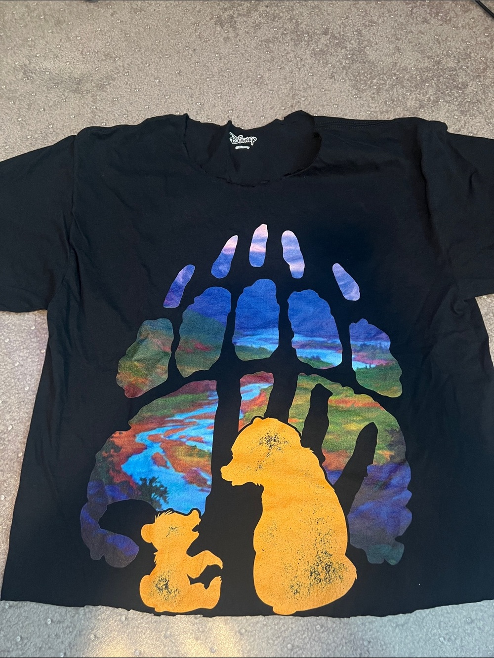 Disney Black Short-Sleeve Tee with Multicolor Paw and Orange Bear Silhouettes
